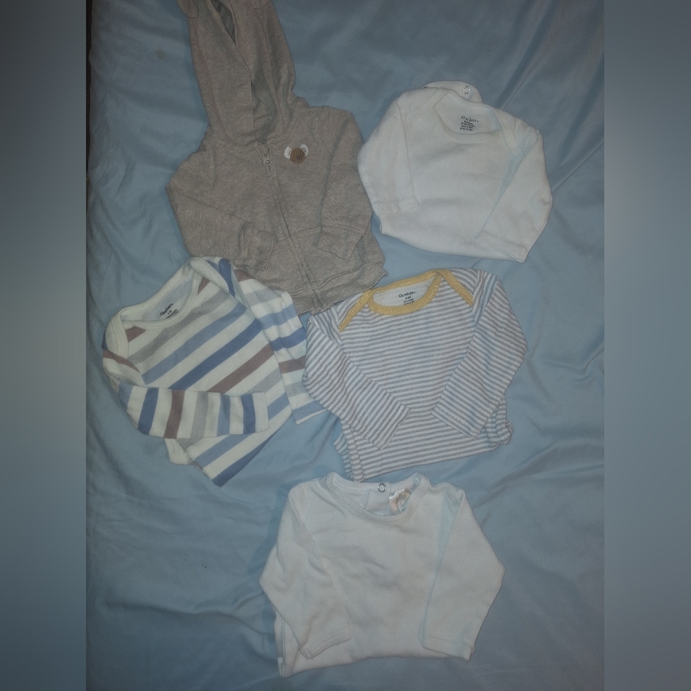 Kids Long Sleeve Striped and Solid Tops Set - Gray, White, Blue